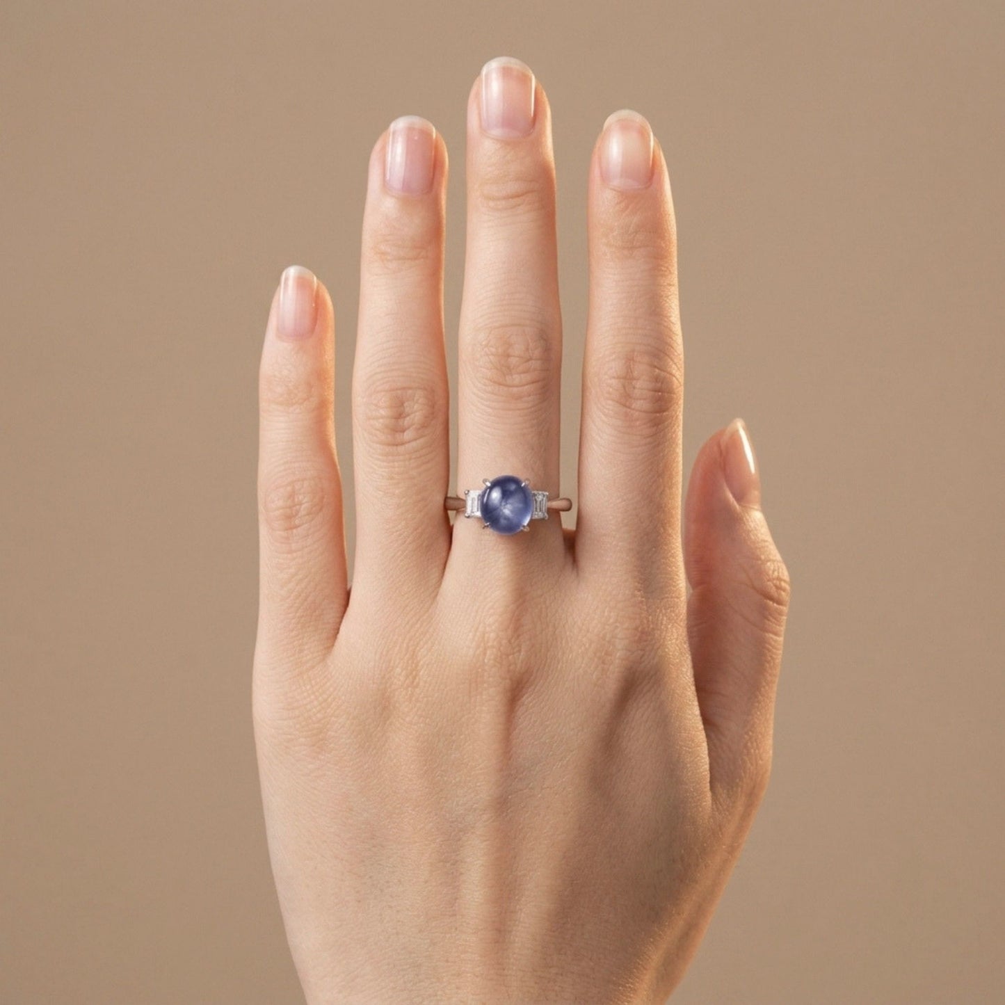 Platinum 4.72ct Oval Star Sapphire 0.25cttw White Diamonds Ring