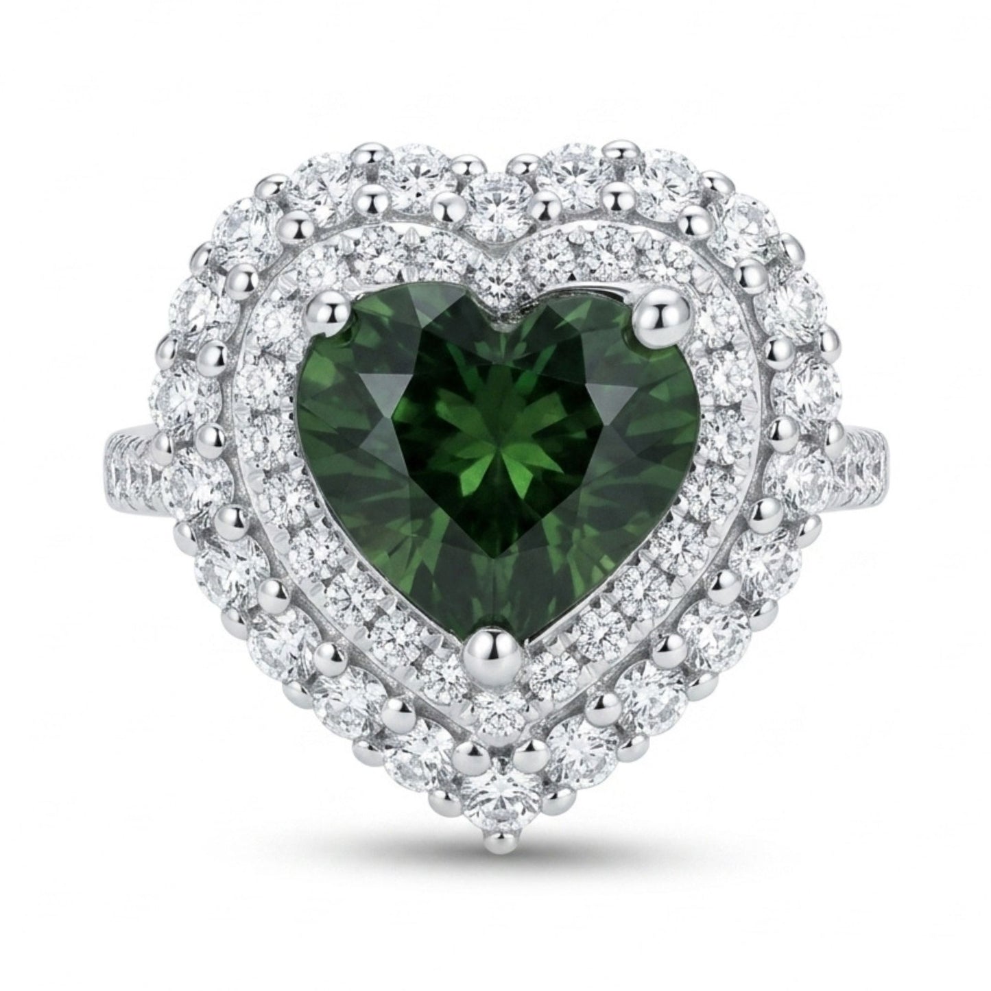 14K 4.03ct Heart Shape Green Zircon 1.35cttw VS White Diamonds Ring