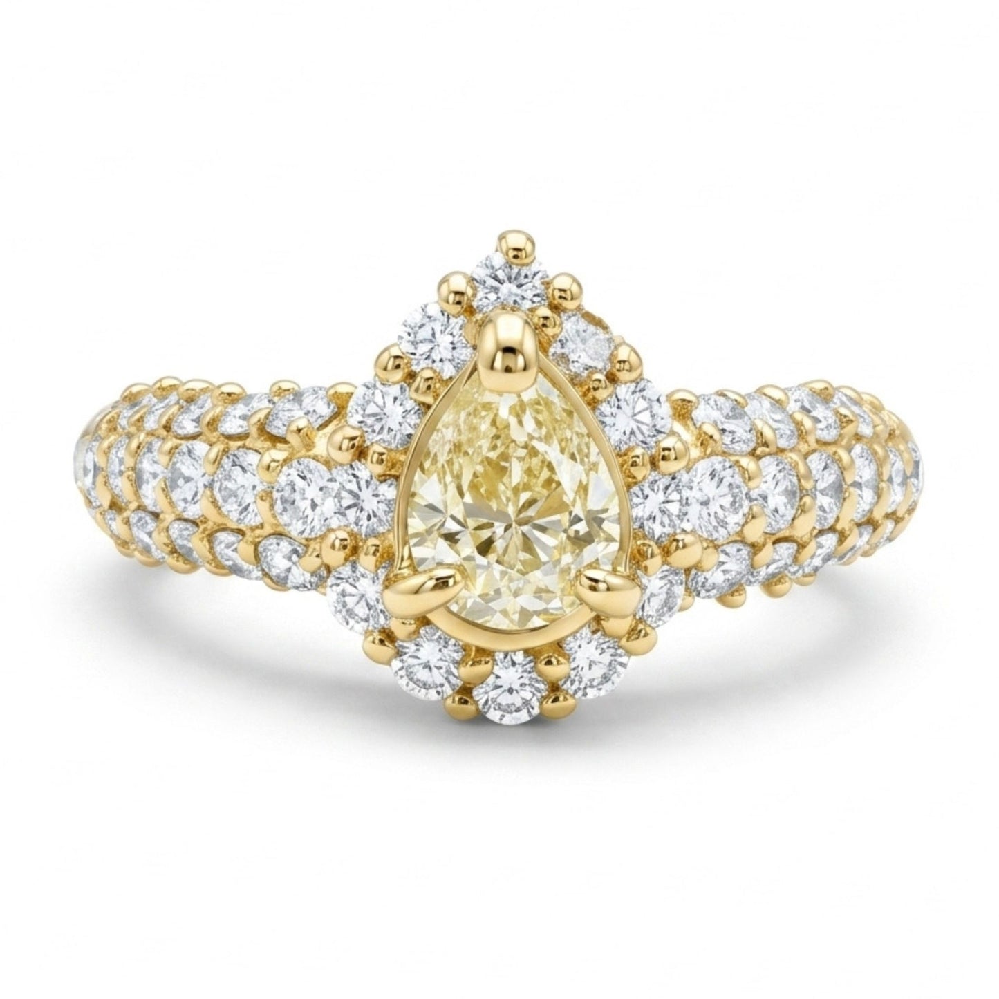 18K 1.03cttw Pear Shape Yellow Diamond & Round White Diamonds Ring