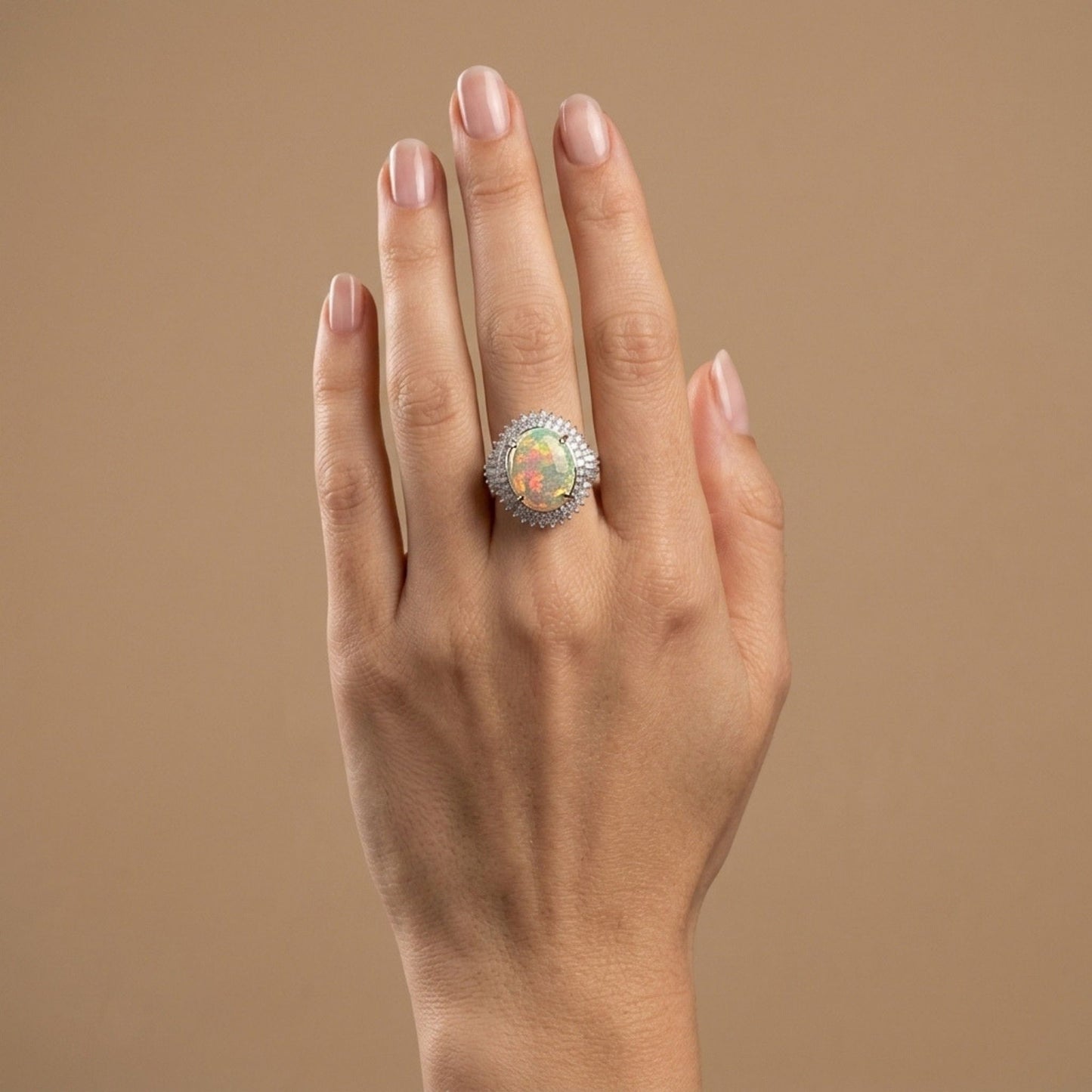 Platinum 4.57cttw Oval Crystal Opal 1.15cttw White Diamonds Ring