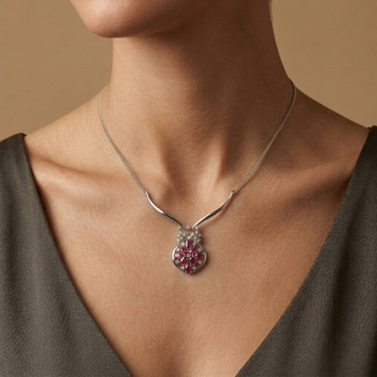 Platinum 2.20cttw Oval Ruby 0.49cttw White Diamonds Necklace