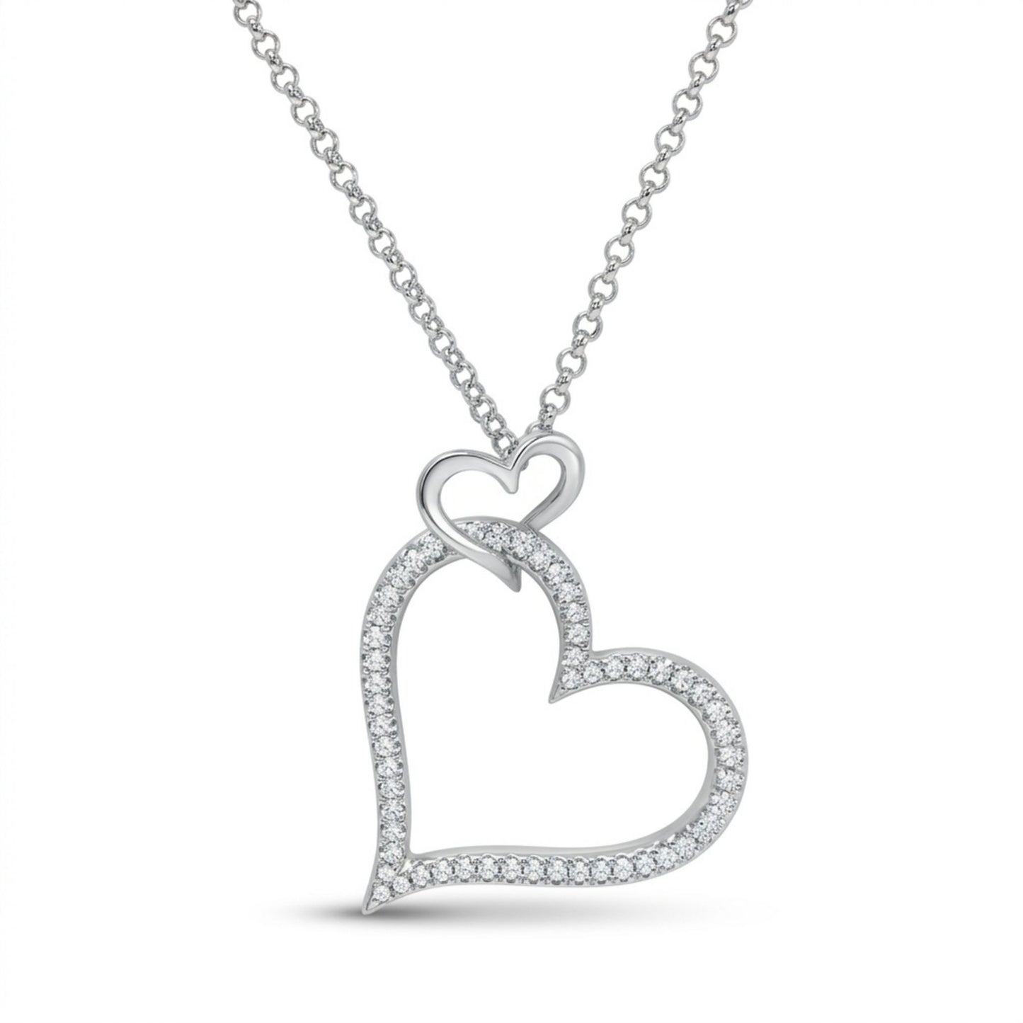 18K 1.10cttw Round White Diamond Heart Necklace