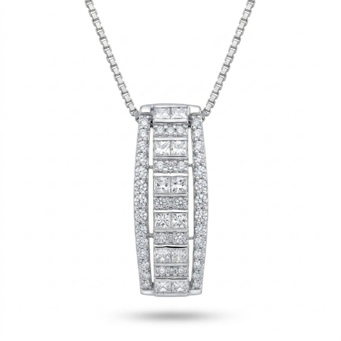 Platinum 1.00cttw Princess Cut & Round White Diamond Necklace