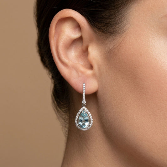 14K 2.46cttw Pear Shape Vanadium Beryl 0.45cttw VS White Diamonds Drop Earrings