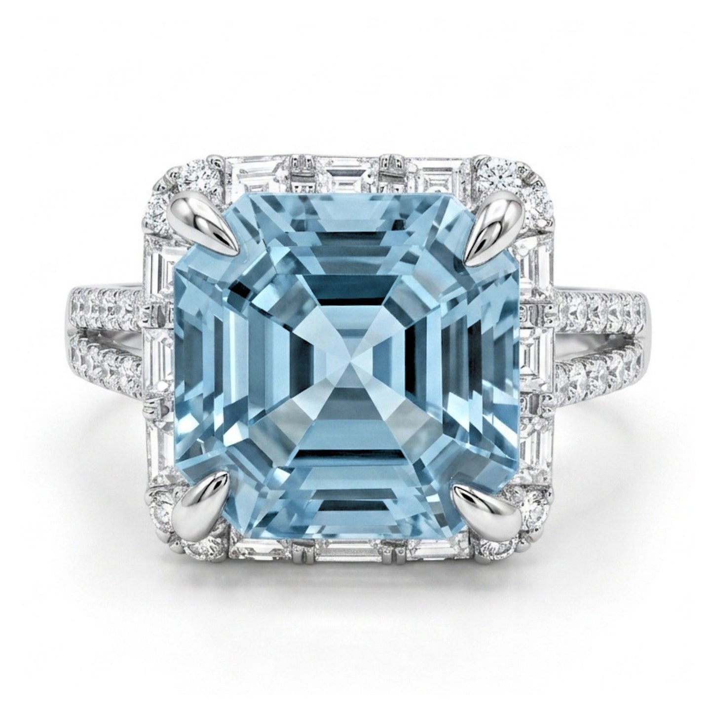 18K 3.74ct Asscher Cut Santa Maria Aquamarine 0.87cttw White Diamonds Ring