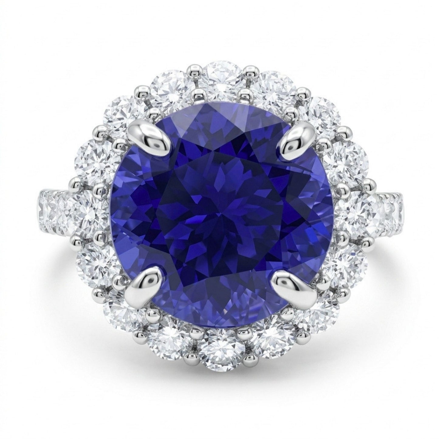 14K 6.19ct Round Blue Wing Tanzanite 1.36cttw VS White Diamonds Ring