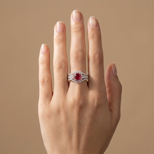 14K 0.79ct Round Red Beryl 0.97cttw Pink & White Diamonds Ring