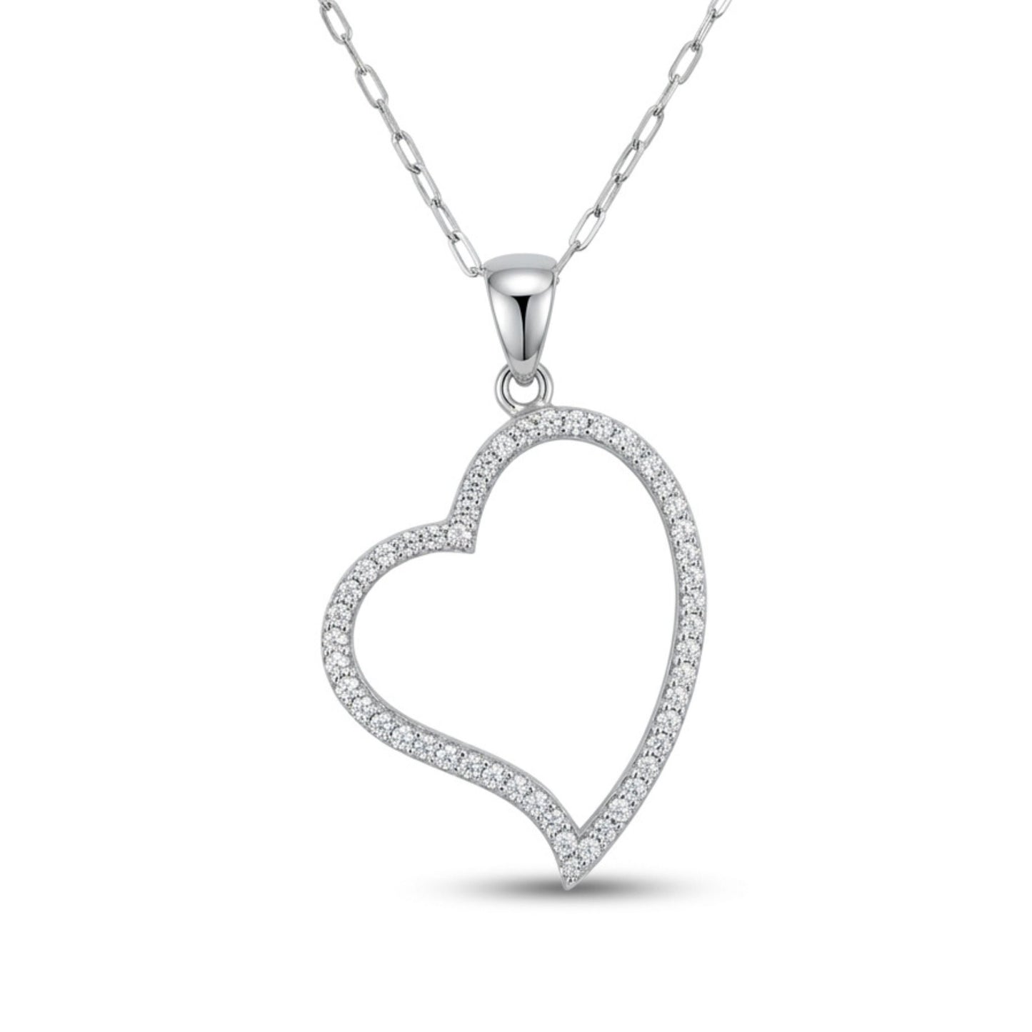 18K 1.00cttw Round White Diamond Heart Necklace