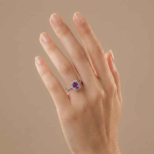 18K 0.77ct Cushion Unheated Kashmir Sapphire 0.41cttw White Diamonds Ring