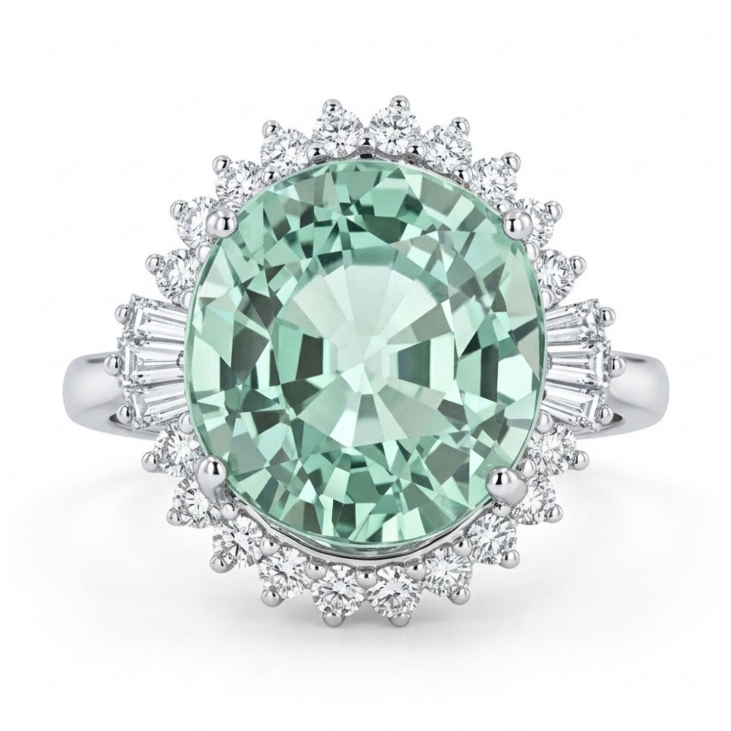 14K 9.18ct Oval Mint Tourmaline 0.59cttw White Diamonds Ring