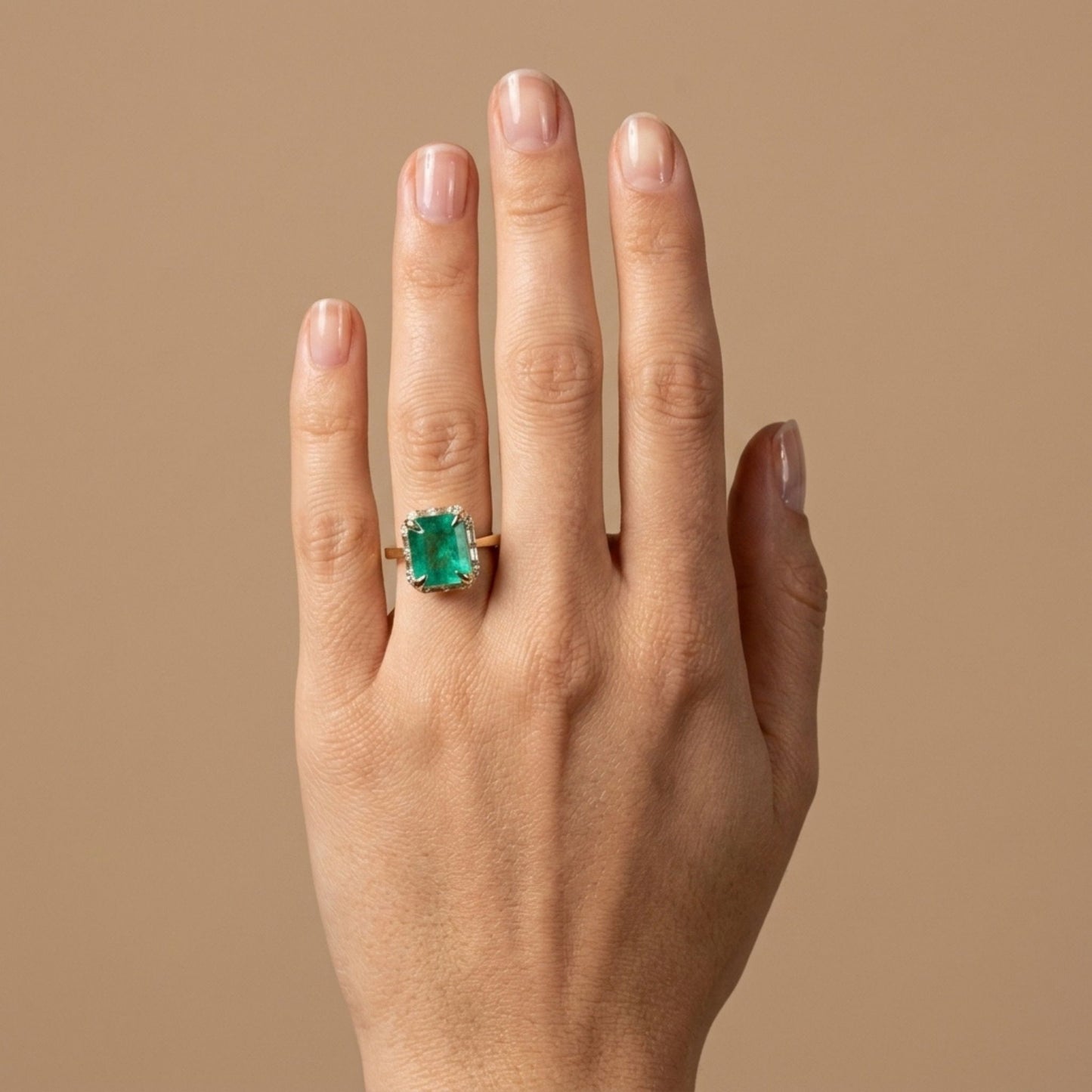 18K 3.55ct Emerald Cut Zambian Emerald 0.34cttw White Diamonds Ring
