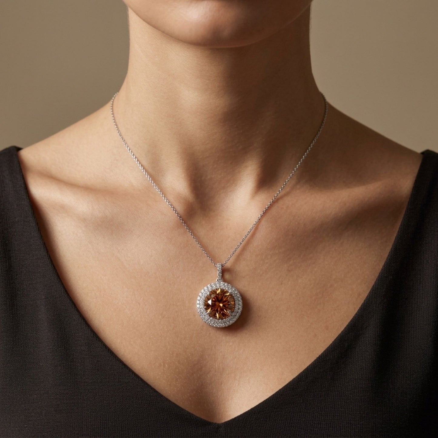 18K 6.11ct Round Orange Zircon 0.75cttw VS White Diamonds Pendant