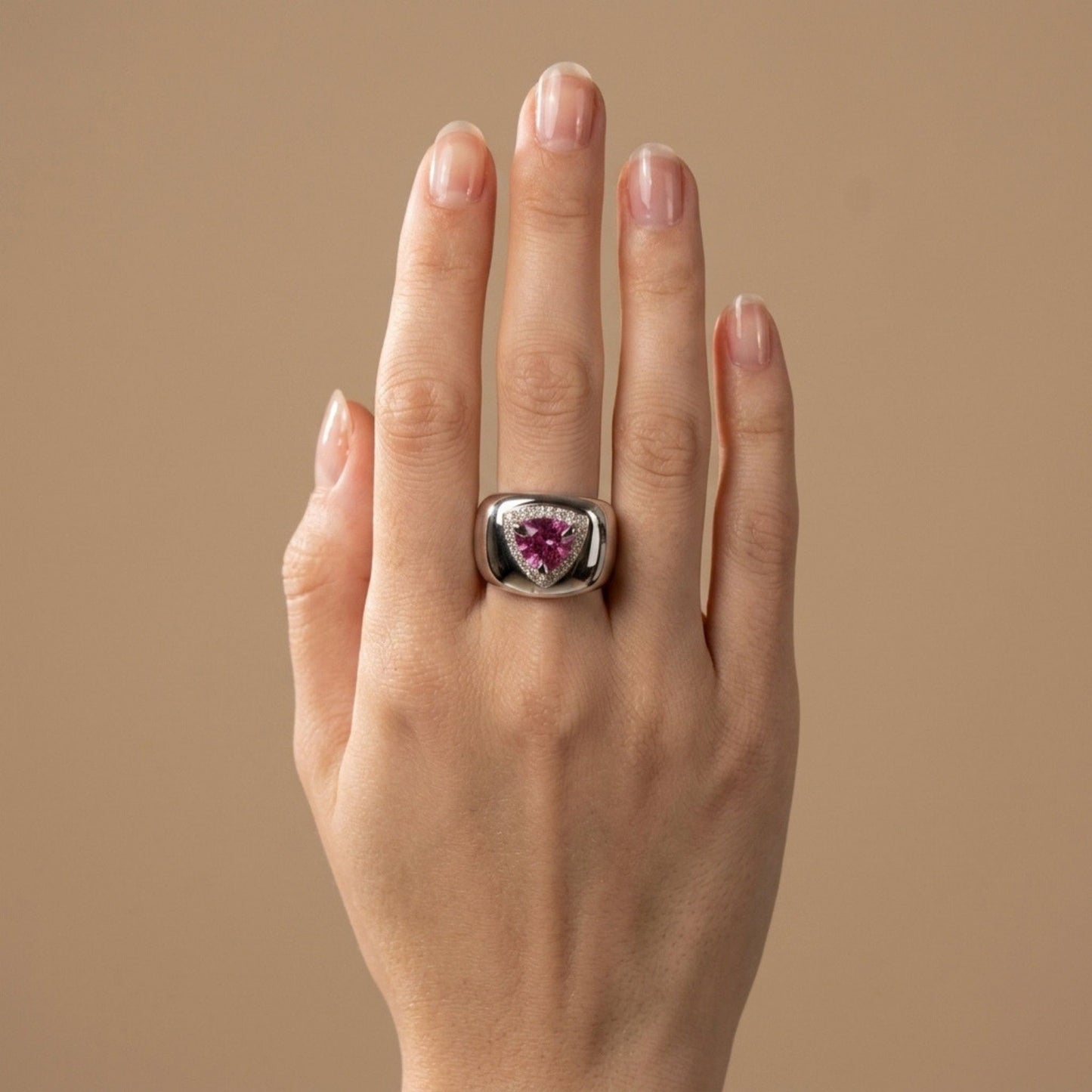 14K 2.42ct Trilliant Unheated Pink Sapphire 0.38cttw White Diamonds Ring