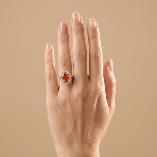 18K 3.51ct Oval Mandarin Garnet 0.92cttw White Diamonds Ring