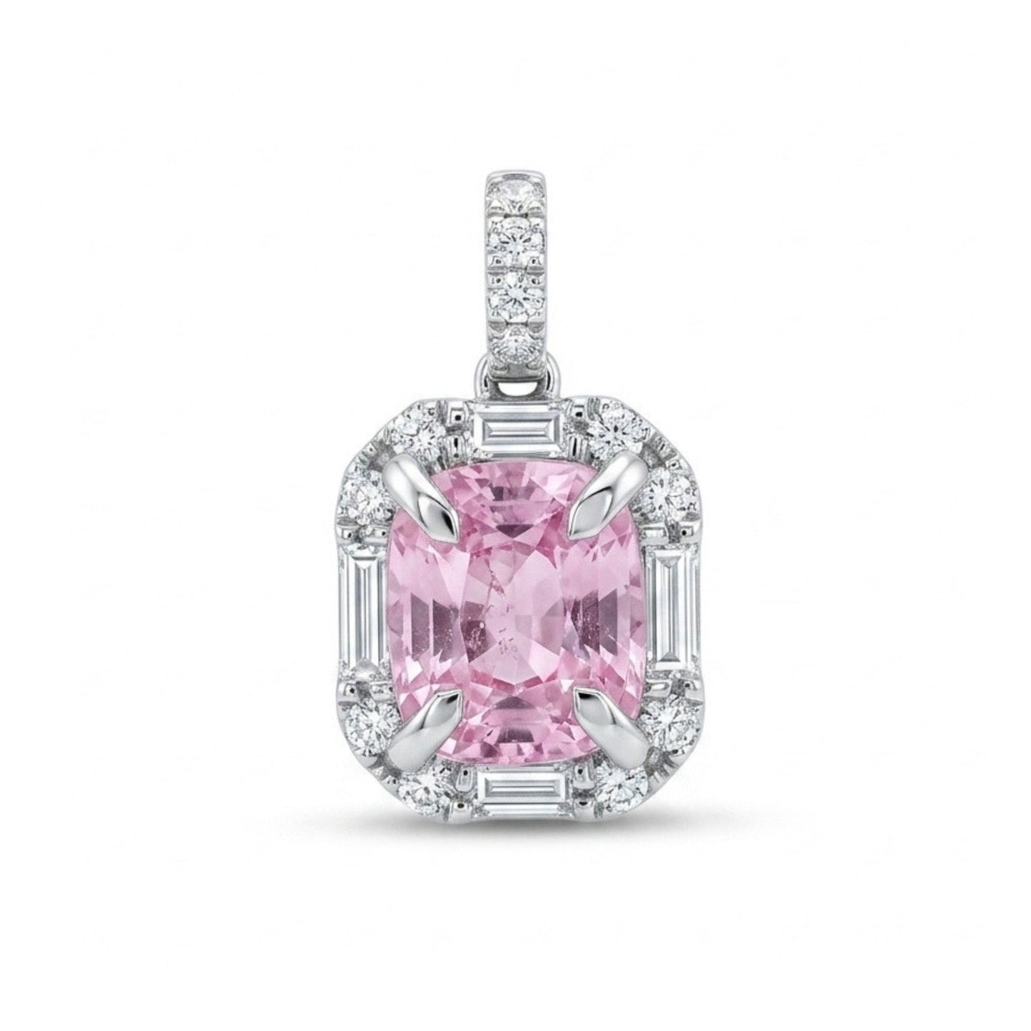 18K 2.06ct Cushion Unheated Pink Sapphire 0.41cttw White Diamonds Pendant