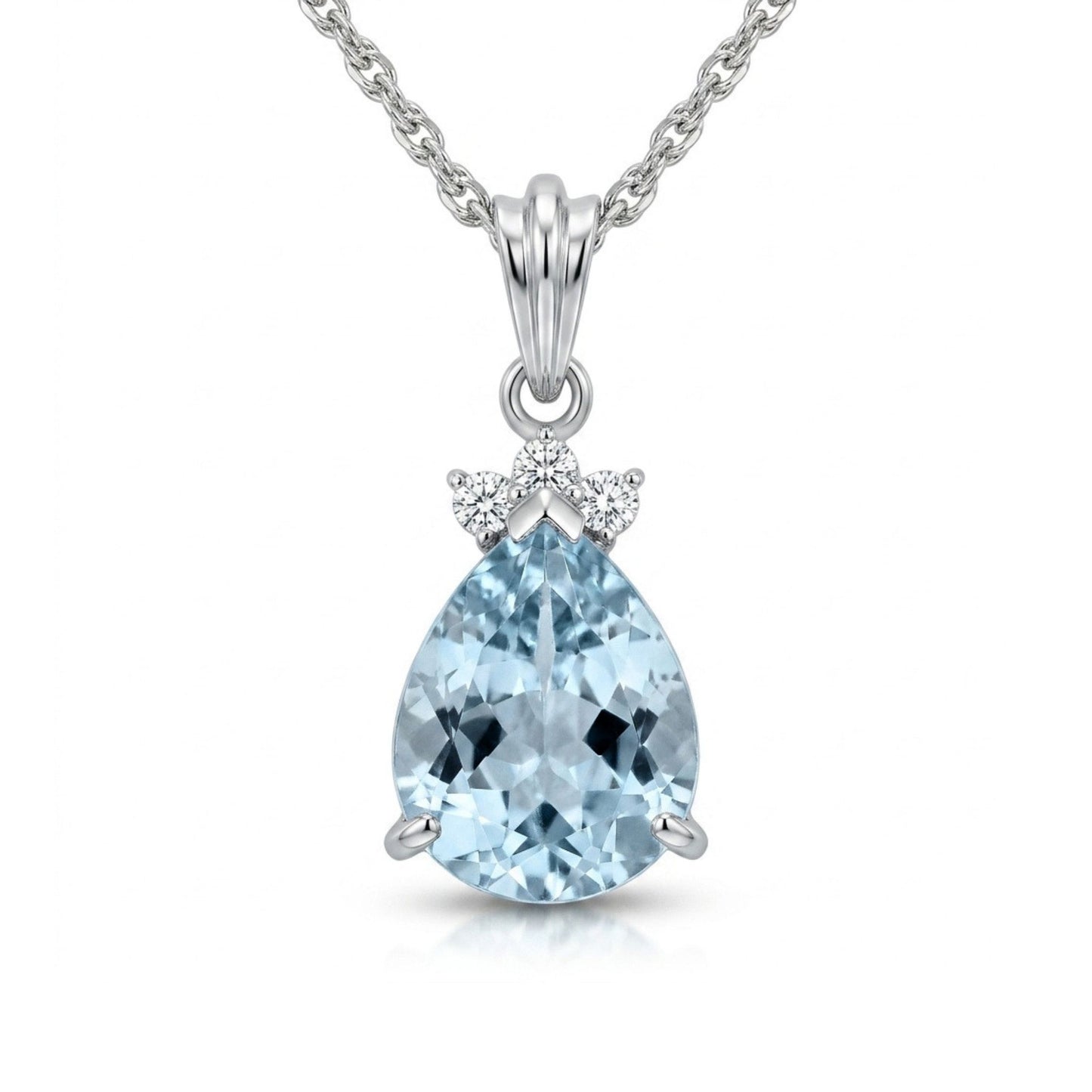 Platinum 3.40ct Pear Shape Santa Maria Aquamarine 0.09cttw White Diamonds Necklace