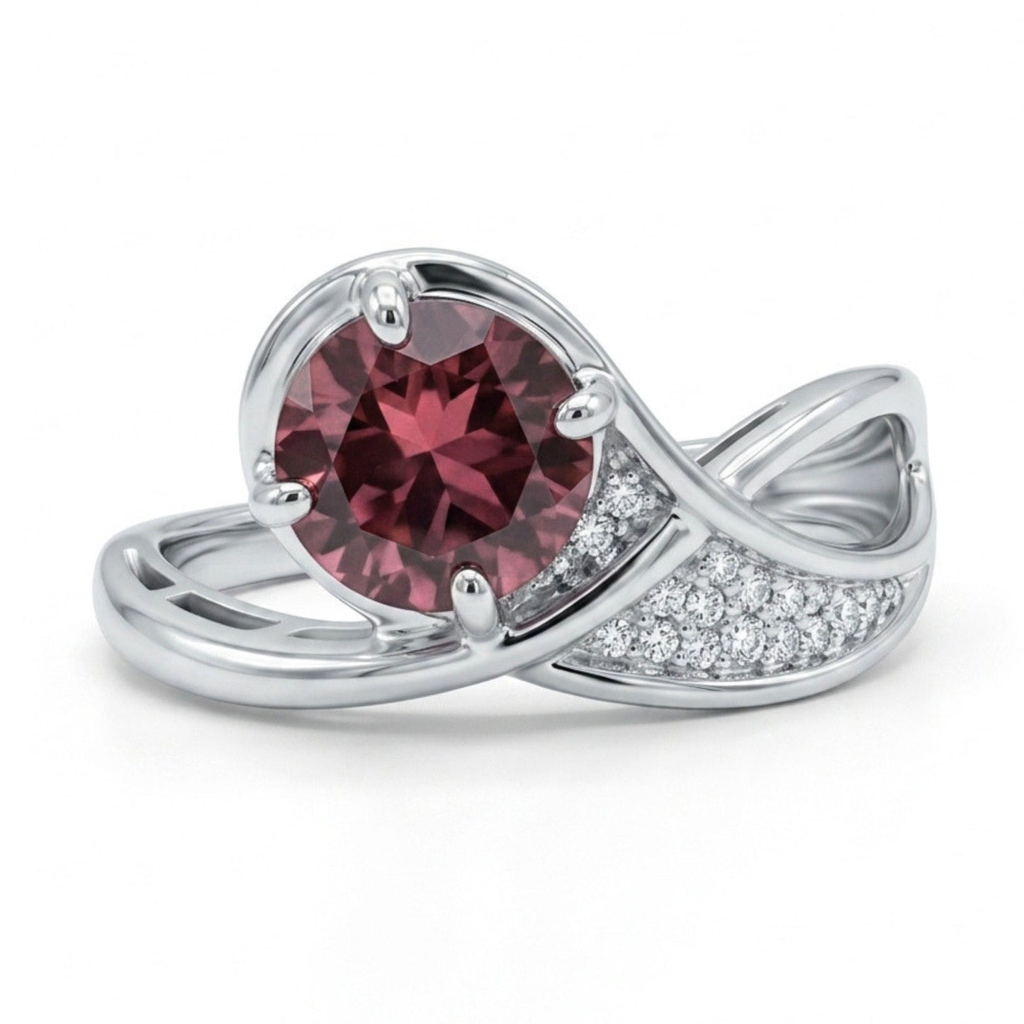 14K 1.80ct Round Pink Zircon 0.08cttw VS White Diamonds Ring