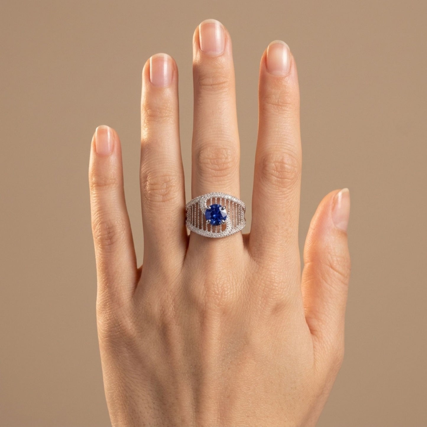 14K 1.52ct Round Cornflower Blue Sapphire 0.28cttw VS White Diamonds Ring