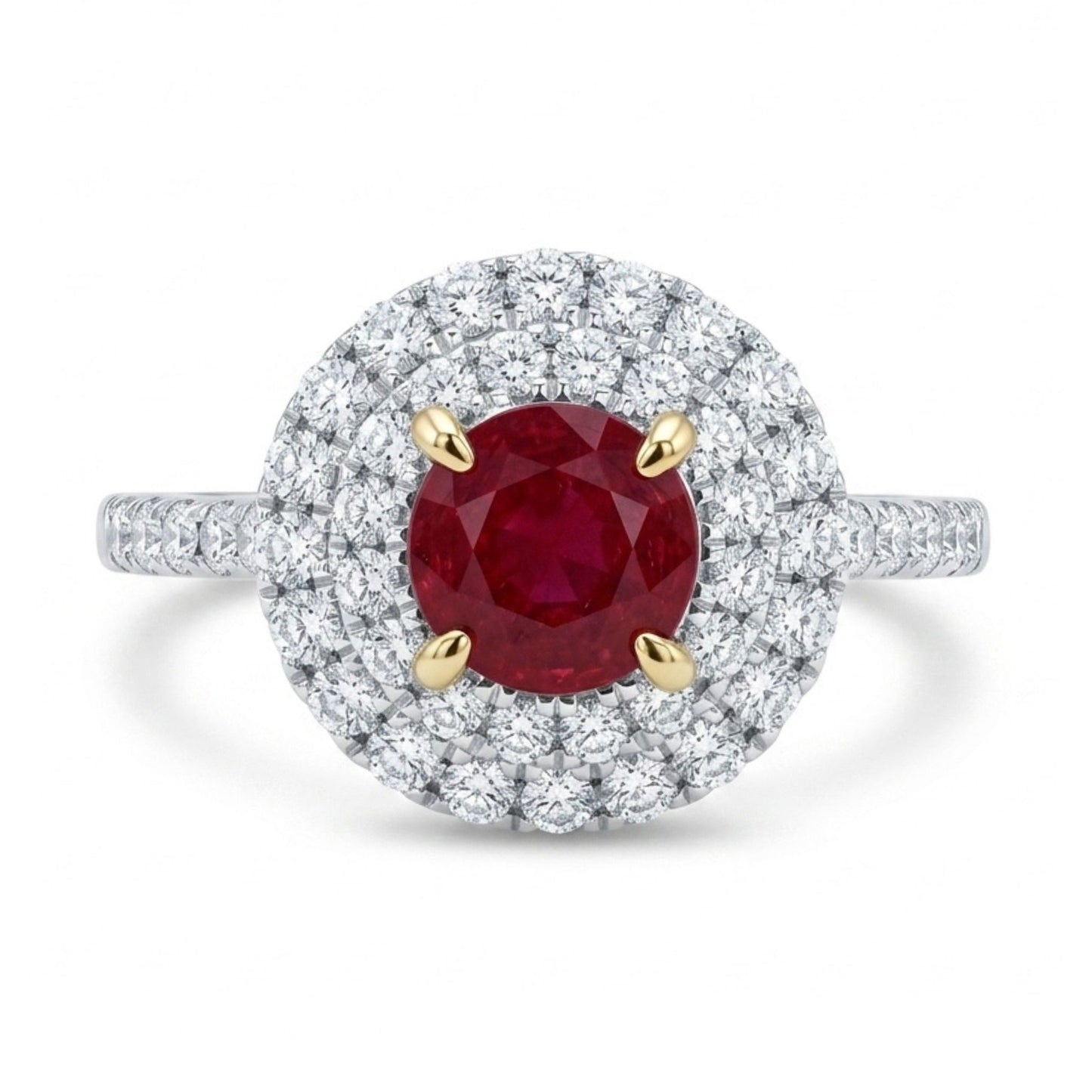 14K 0.90ct Round Burma Ruby 0.68cttw VS White Diamonds Ring