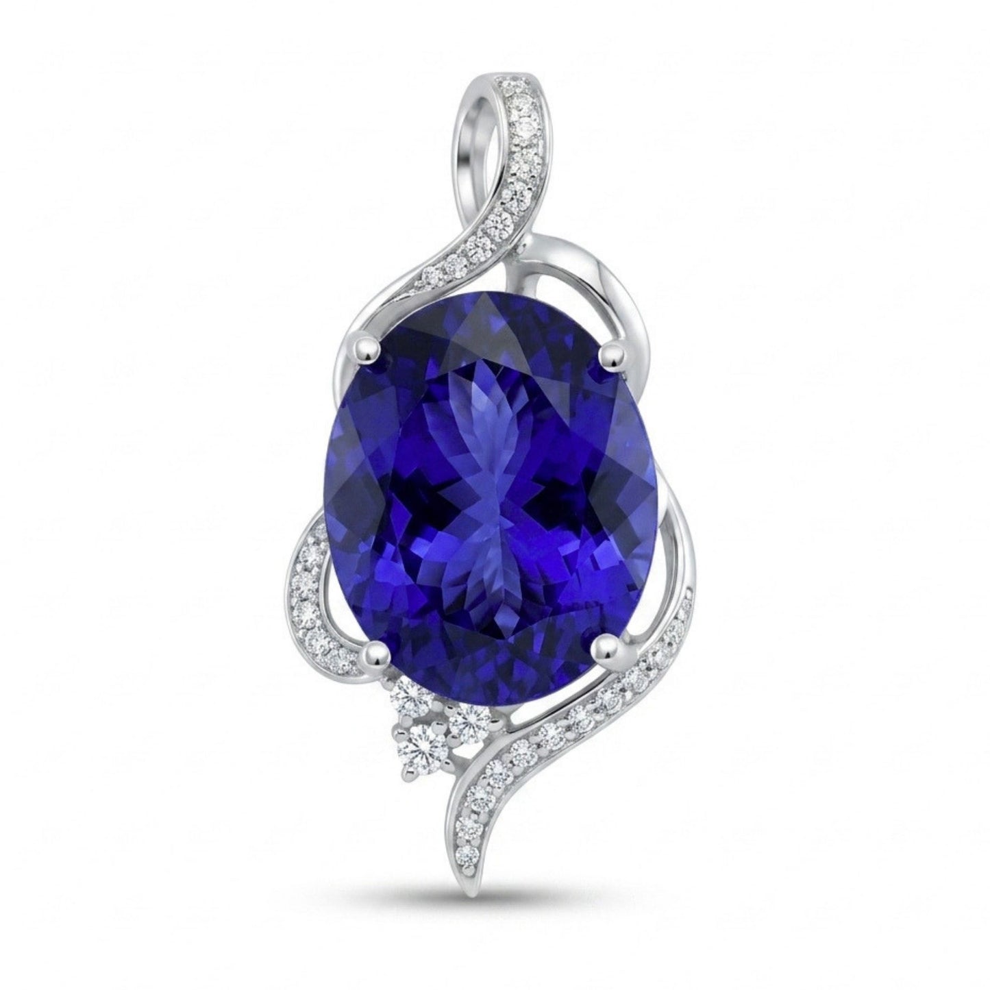 14K 13.08ct Oval Blue Wing Tanzanite 0.24cttw VS White Diamonds Pendant