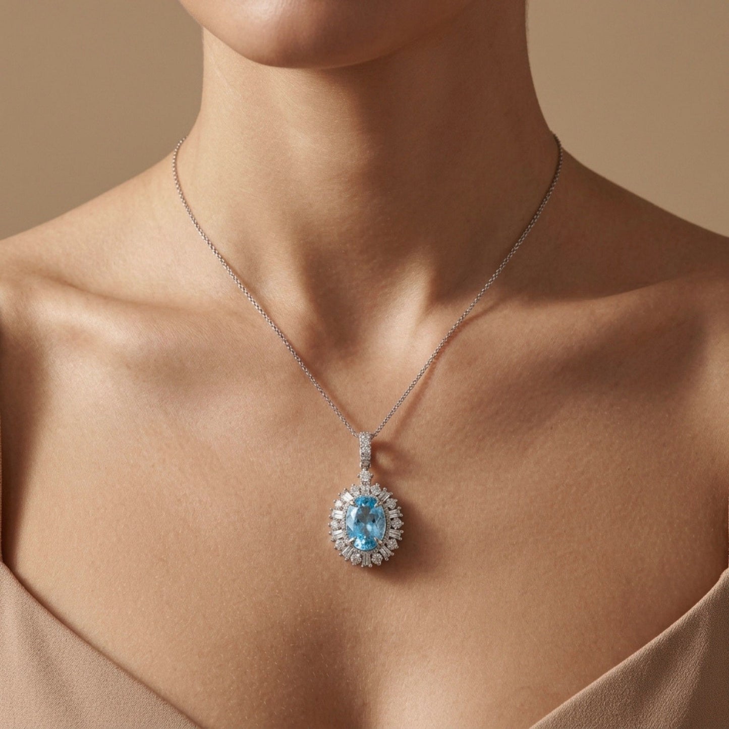 18K 1.83ct Oval Paraiba 0.96cttw White Diamonds Pendant