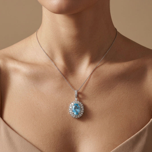 18K 1.83ct Oval Paraiba 0.96cttw White Diamonds Pendant