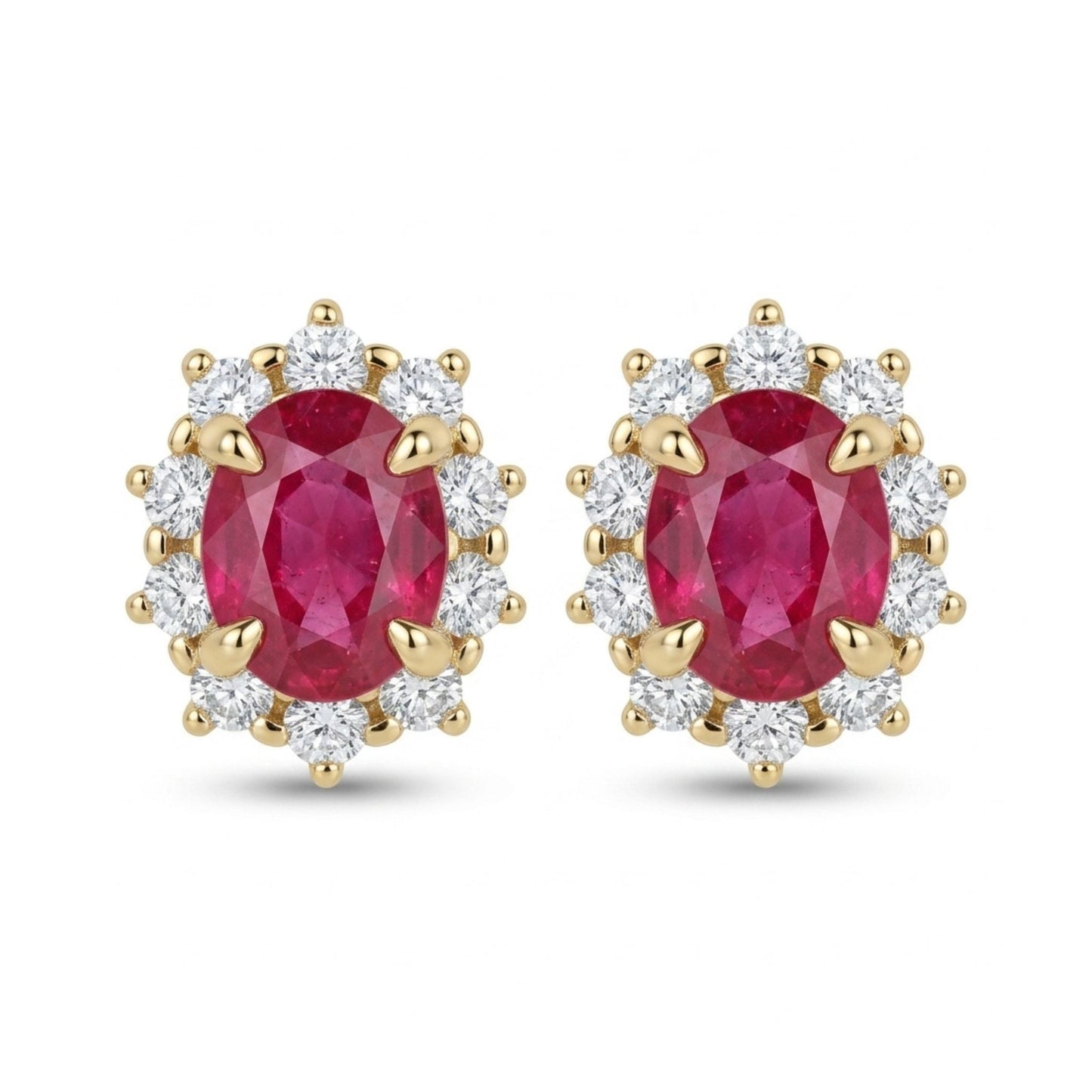 14K 0.68cttw Oval Burma Ruby 0.24cttw White Diamonds Stud Earrings