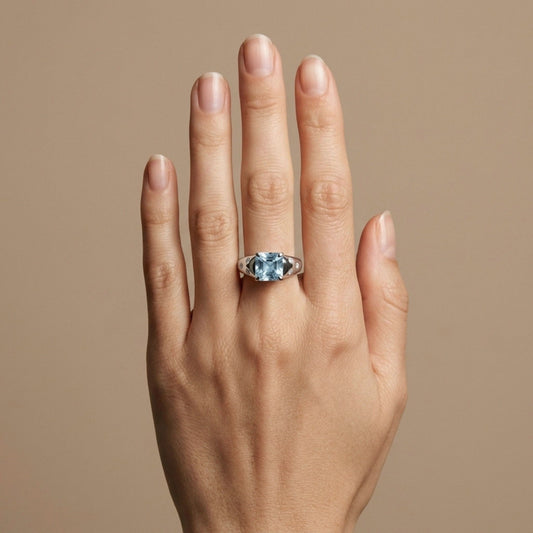 14K 2.25ct Asscher Cut Santa Maria Aquamarine 0.16cttw VS White Diamonds Ring