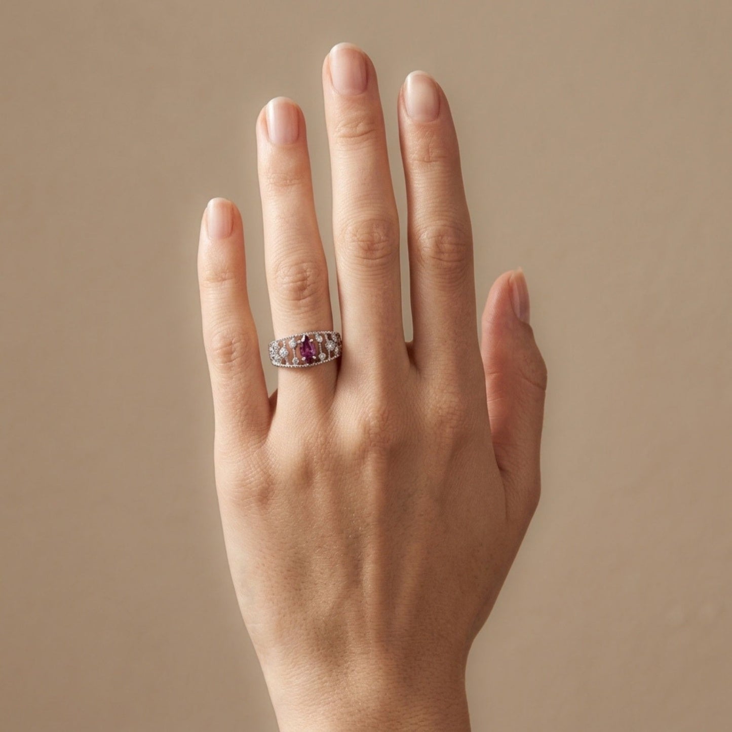 14K 0.62ct Marquise Unheated Raspberry Sapphire 0.21cttw White Diamonds Ring