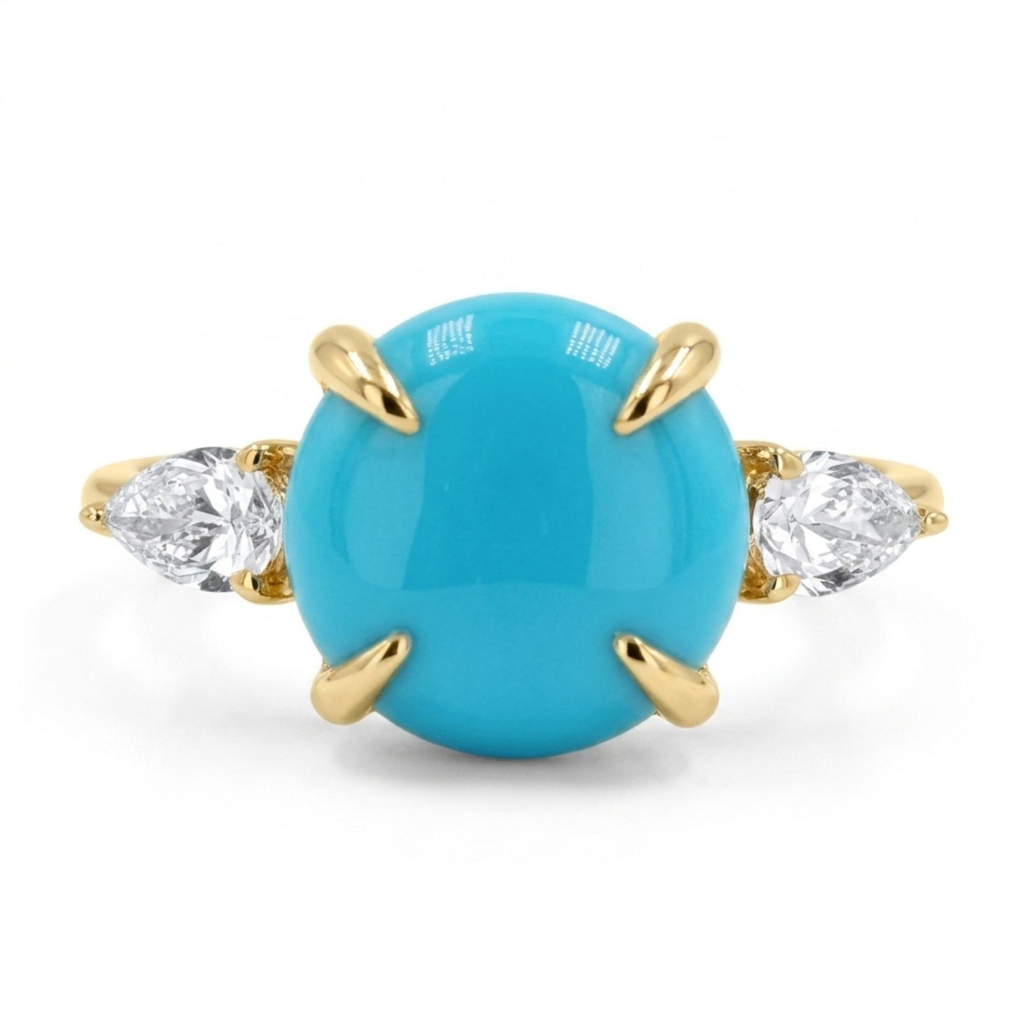14K 3.40ct Round Sleeping Beauty Turquoise 0.40cttw VS White Diamond Ring