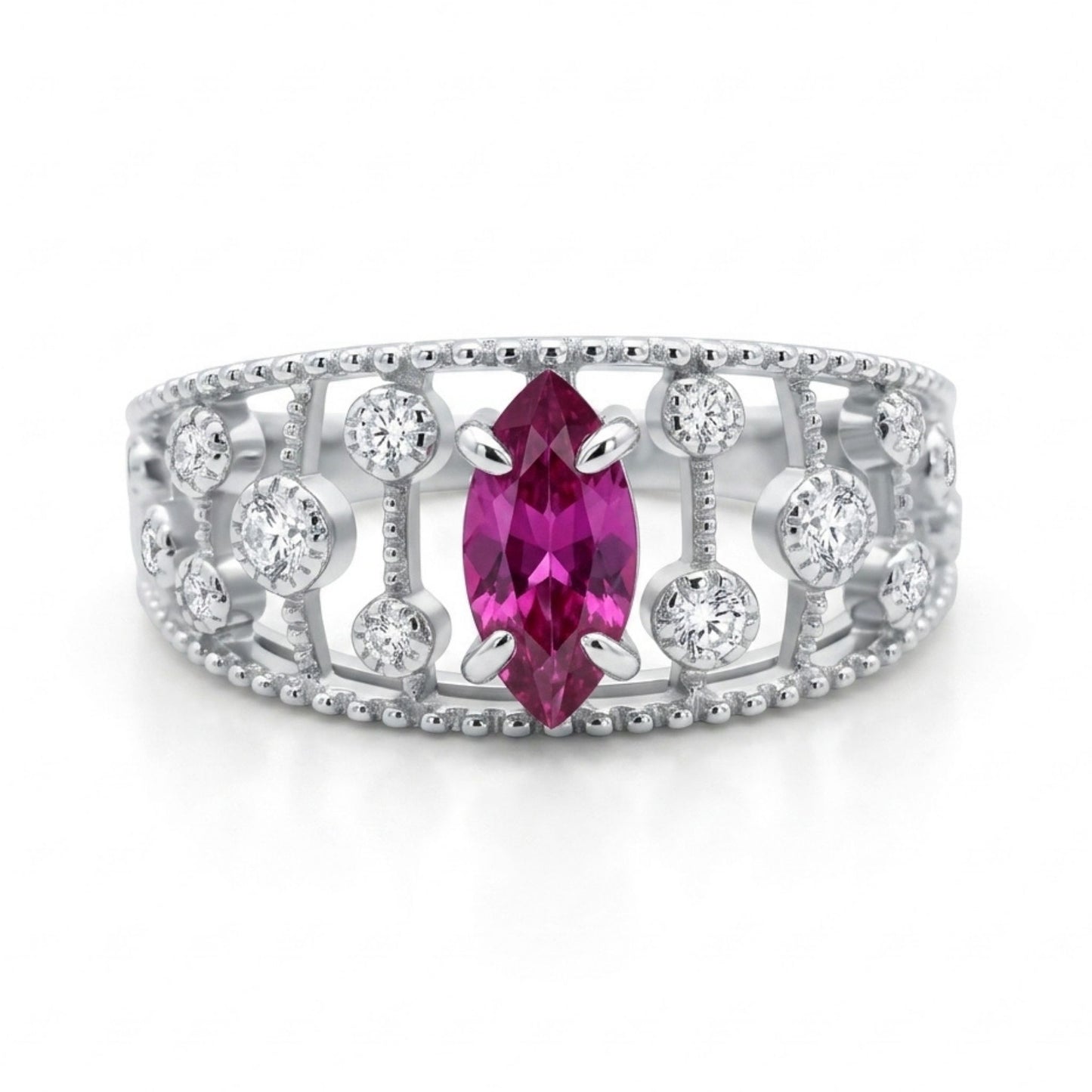 14K 0.73ct Marquise Unheated Purple Sapphire 0.21cttw VS White Diamonds Ring