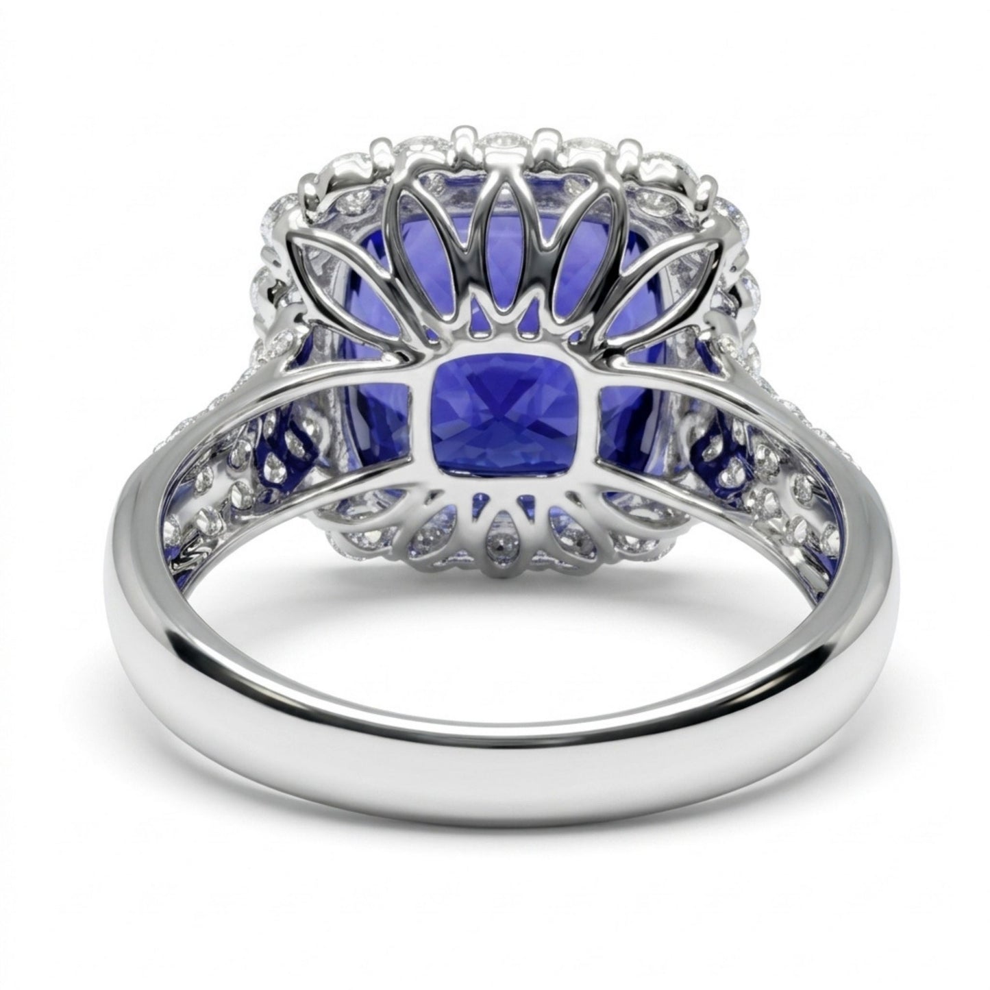 14K 9.21ct Cushion Blue Wing Tanzanite 1.52cttw VS White Diamonds Ring
