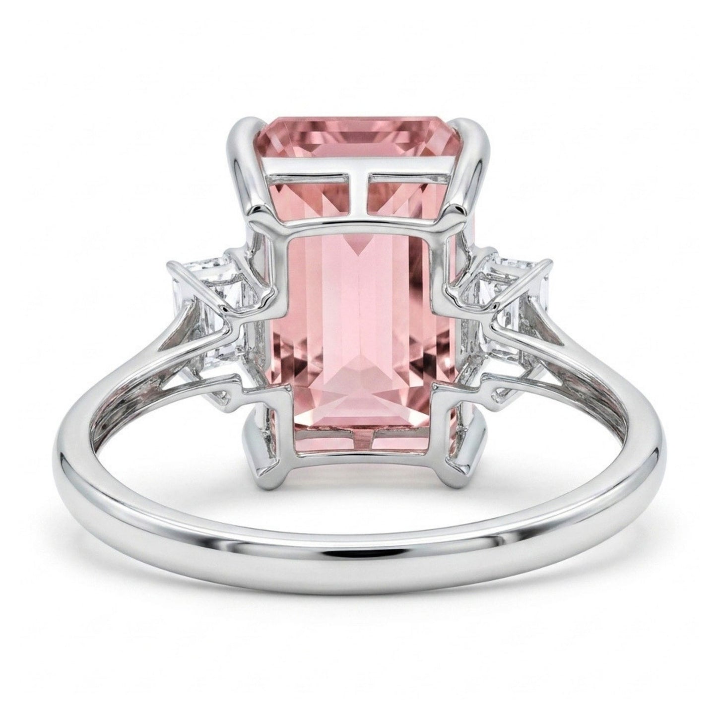 14K 7.32ct Emerald Cut Pink Tourmaline 0.50cttw VS White Diamonds Ring