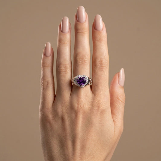 14K 3.56ct Heart Shape Unheated Purple Sapphire 0.40cttw VS White Diamonds Ring