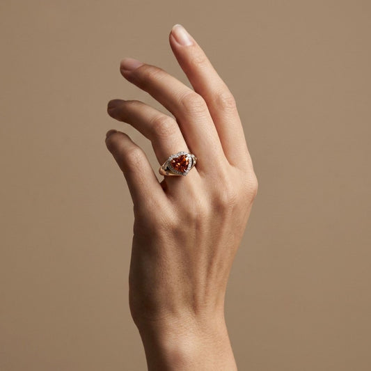 14K 2.39ct Heart Shape Mandarin Garnet 0.40cttw VS White Diamonds Ring