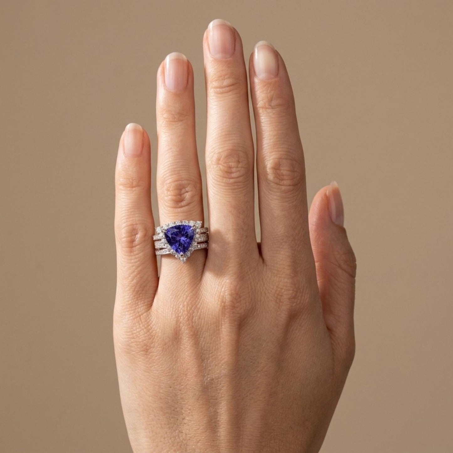 14K 4.21ct Trilliant Blue Wing Tanzanite 1.16cttw VS White Diamonds Ring