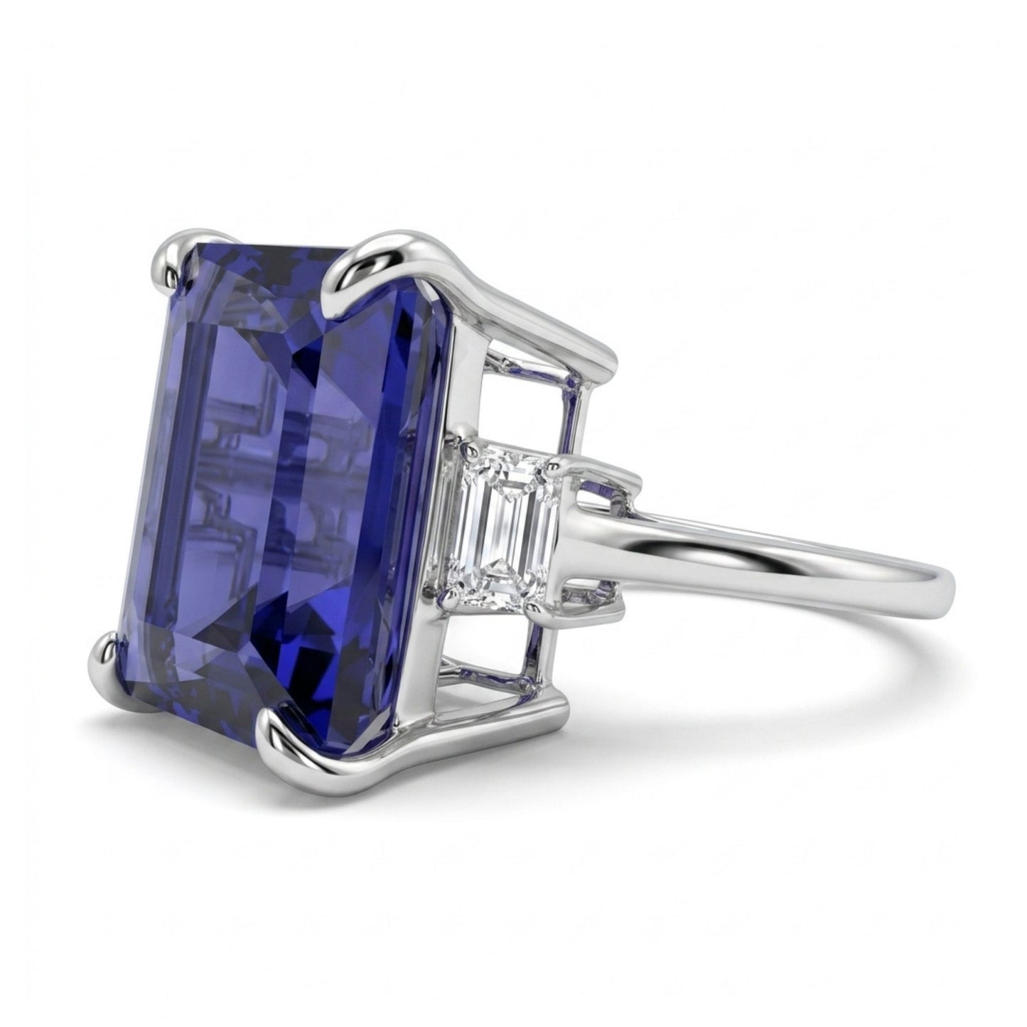 14K 11.64ct Emerald Cut Blue Wing Tanzanite 0.50cttw VS White Diamonds Ring