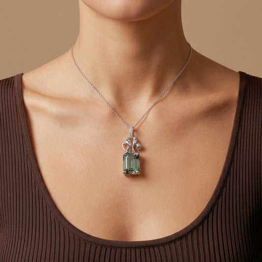 14K 5.85ct Emerald Cut Congo Tourmaline 0.16cttw VS White Diamonds Pendant