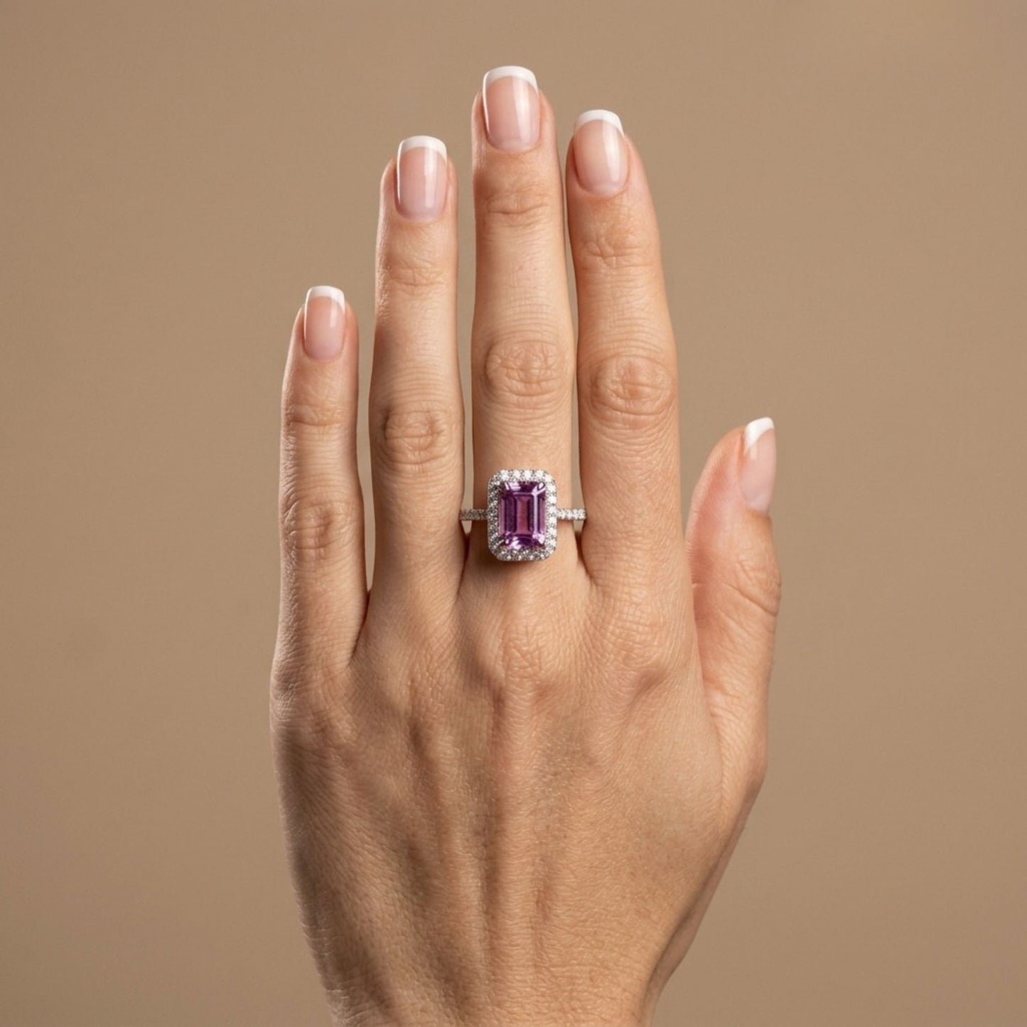 14K 4.63ct Emerald Cut Kunzite 0.57cttw VS White Diamonds Ring