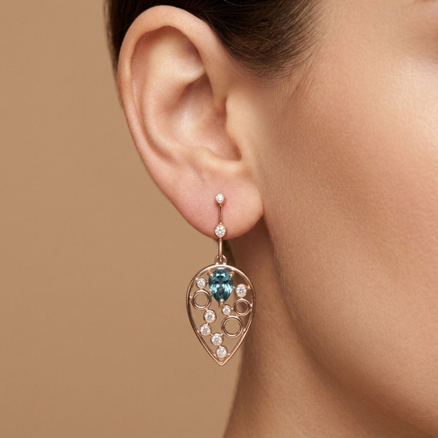 14K 1.85cttw Pear Shape Blue Zircon 0.35cttw VS White Diamonds Drop Earrings