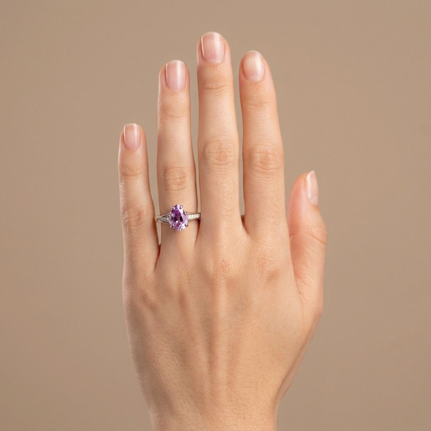 14K 2.34ct Pear Shape Kunzite 0.14cttw VS White Diamonds Ring