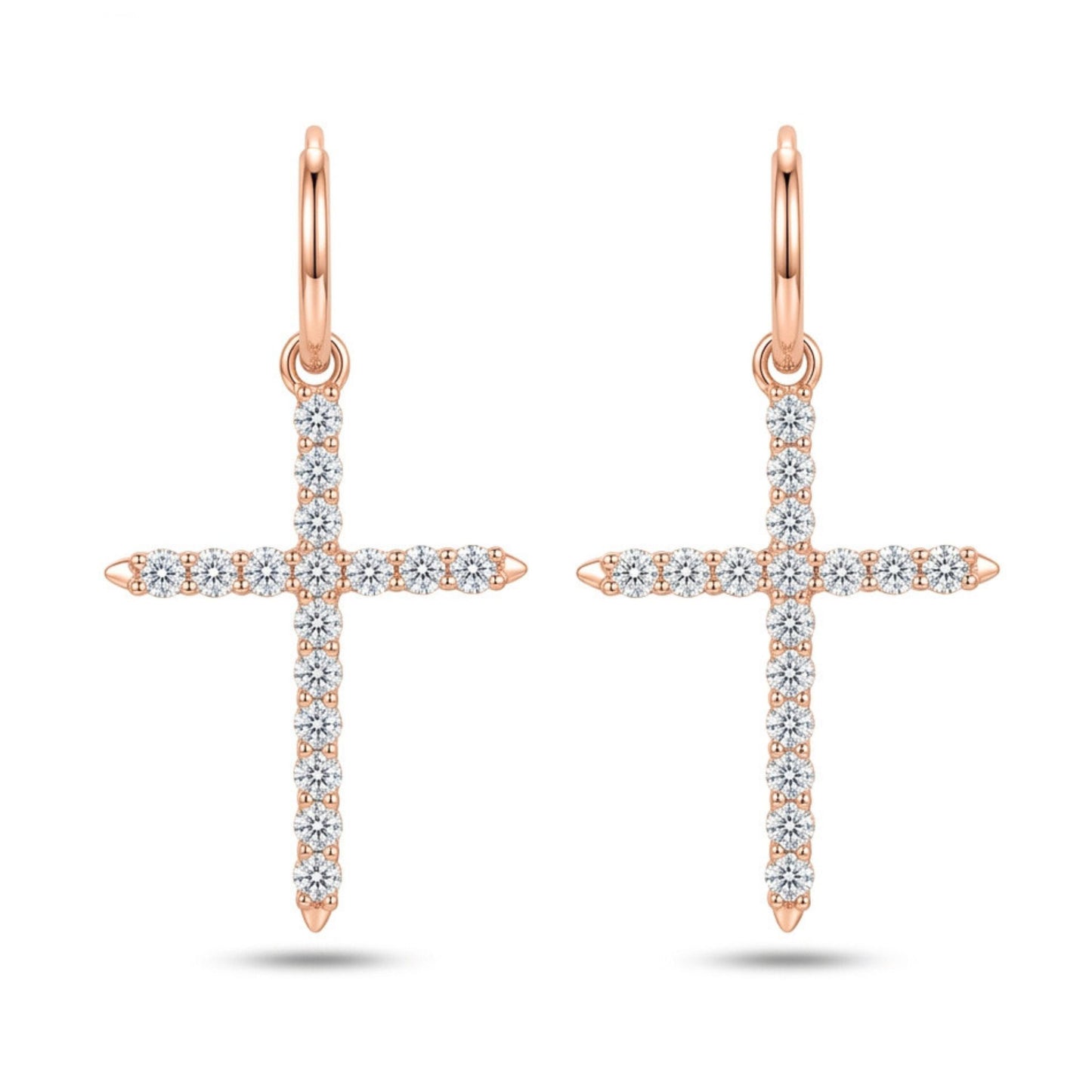 14K 1.00cttw Round VS White Diamond Cross Drop Earrings