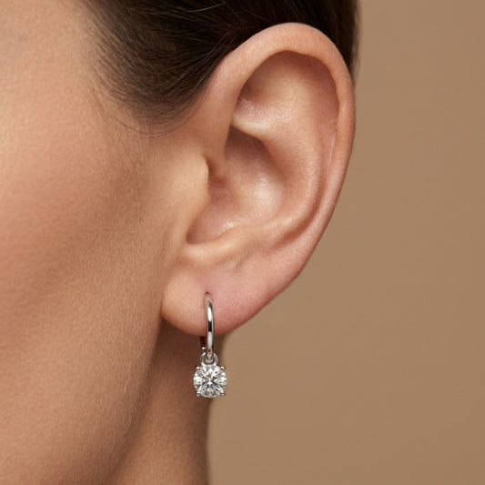 14K 1.00cttw Round VS White Diamond Huggie Earrings