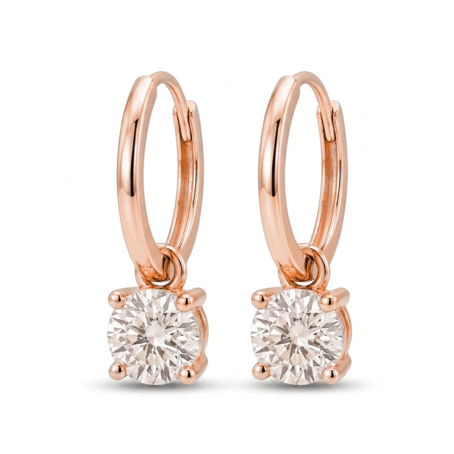 14K 1.00cttw Round VS White Diamond Huggie Earrings