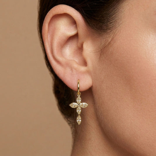 14K 2.00cttw Marquise VS Yellow Diamond Cross Drop Earrings