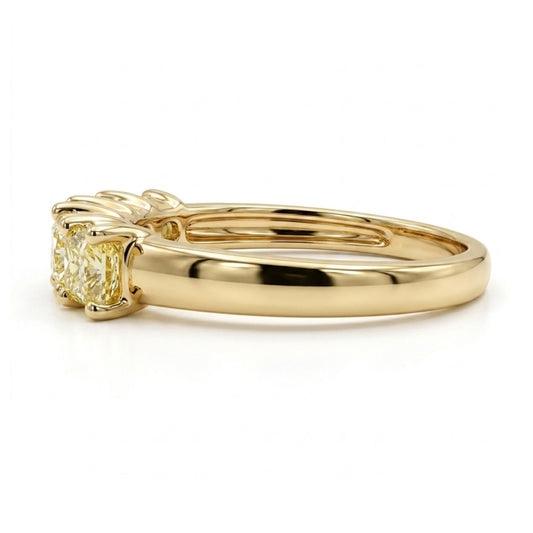14K 1.00cttw Cushion VS Yellow Diamond 5 Stone Band Ring