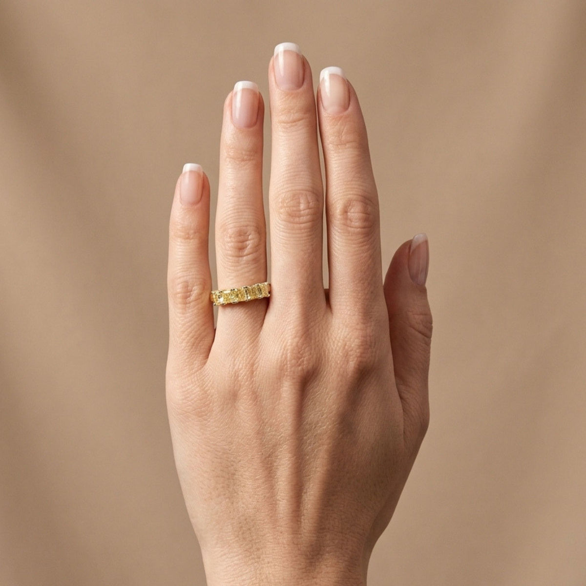 14K 1.00cttw Cushion VS Yellow Diamond 5 Stone Band Ring