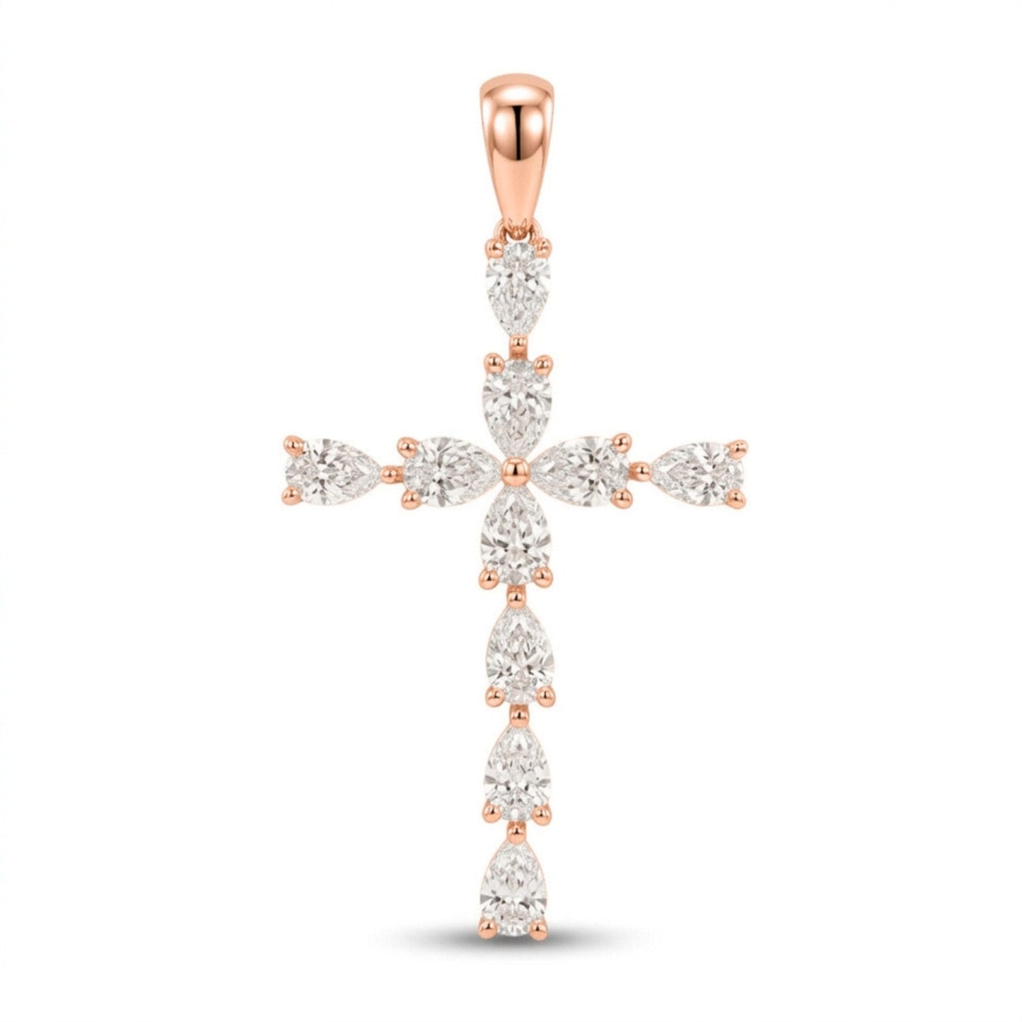 14K 2.10cttw Pear Shape VS White Diamond Cross Pendant