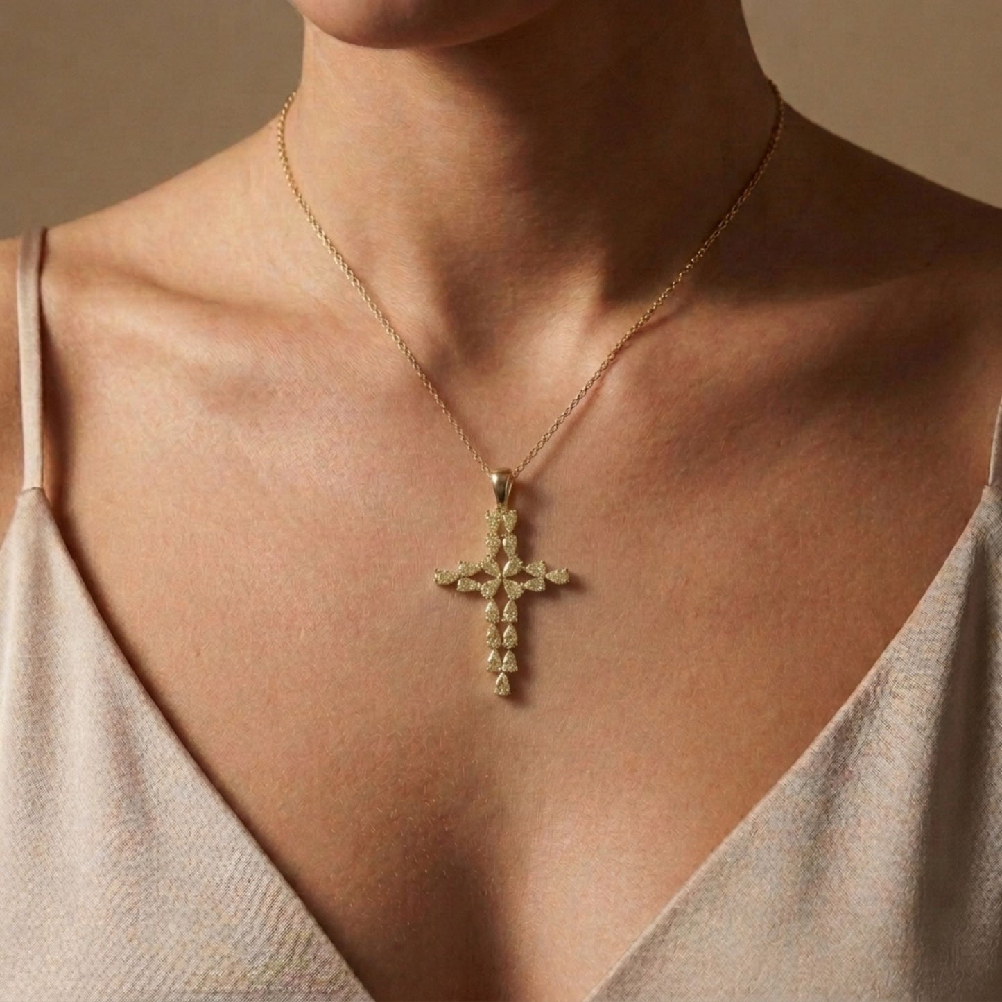 14K 3.05cttw Pear Shape VS Yellow Diamond Cross Pendant