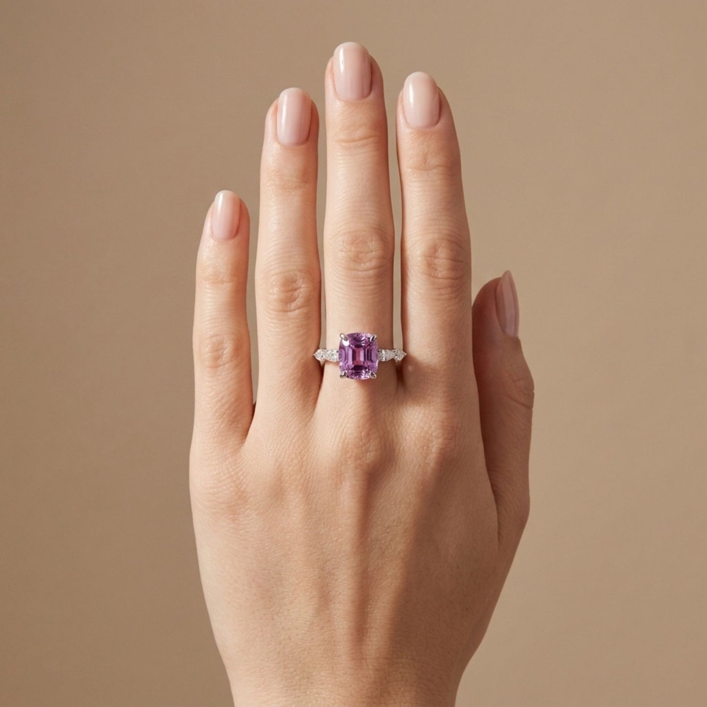 14K 5.22ct Cushion Kunzite 0.47cttw VS White Diamond Ring